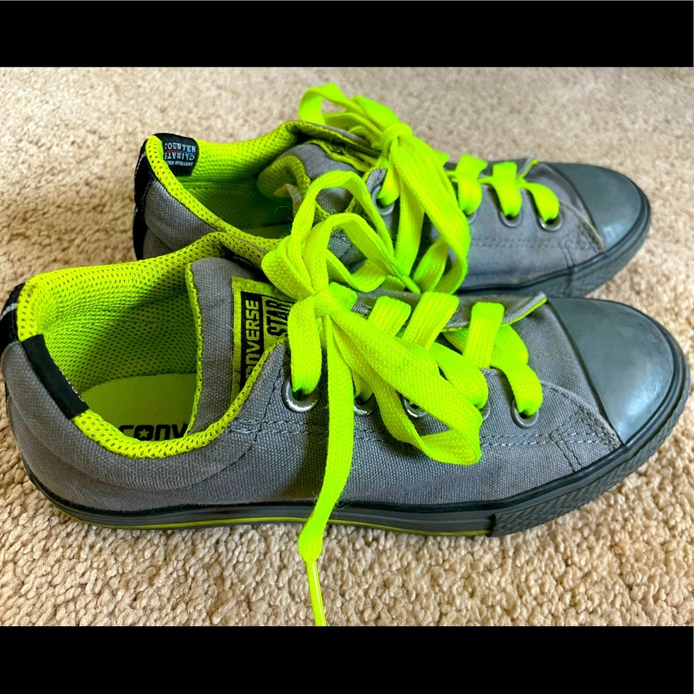 Boys Converse Chuck Taylors Size 2 Grey & Neon Yellow/Green
